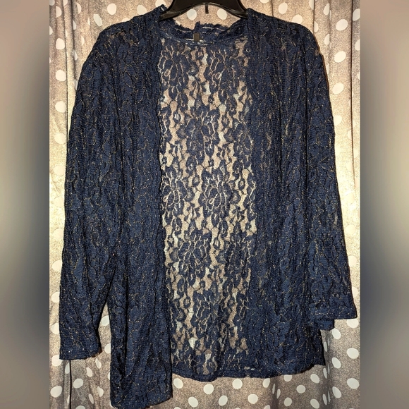 Onyx Nite Sweaters - Navy Sheer Open Cardigan